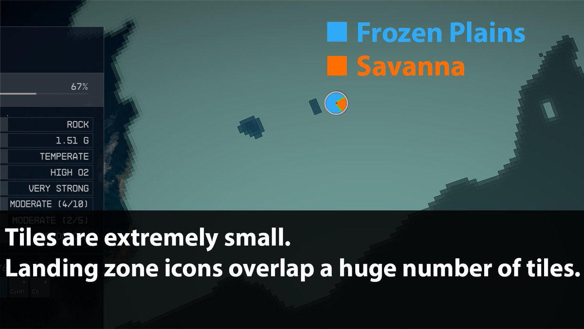 SynthPotato's tweet photo. Tiles in Starfield are FINALLY confirmed as fully connected, which means the following and this is how the system actually works:

- In theory, you can run around a planet by selecting the next over tile after hitting a boundary
- Planet surfaces are real entities that actually exist and connect despite the boundaries 
- You can see cities from adjacent Tiles 
- Tiles are basically pixel sized on the planet map, making it a bit difficult to accurately move across them 
- Removing the boundaries via mods allows you to move into the next tile but results in the game crashing due to possibly overloading its memory with too many areas 
- Each tile is massive, about Skyrim map sized 
- Geography of planets is identical between all players but the generated points of interests are not