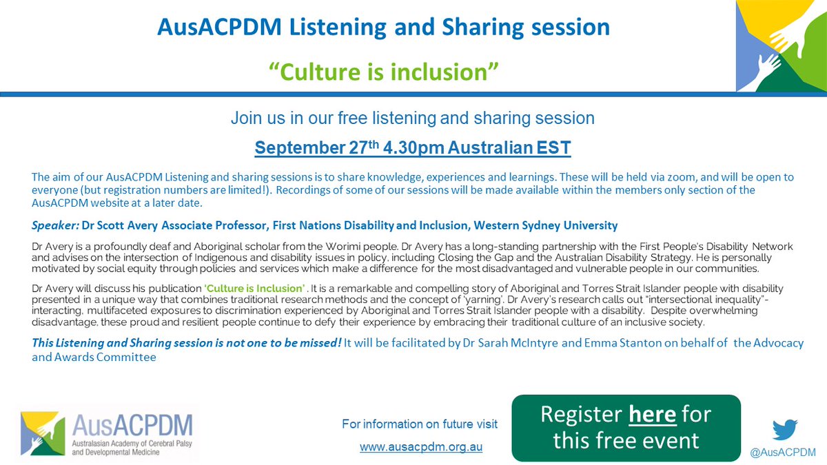There is still time to register for this Wednesdays AusACPDM Listening &amp; Sharing session "Culture is Inclusion". Register at 