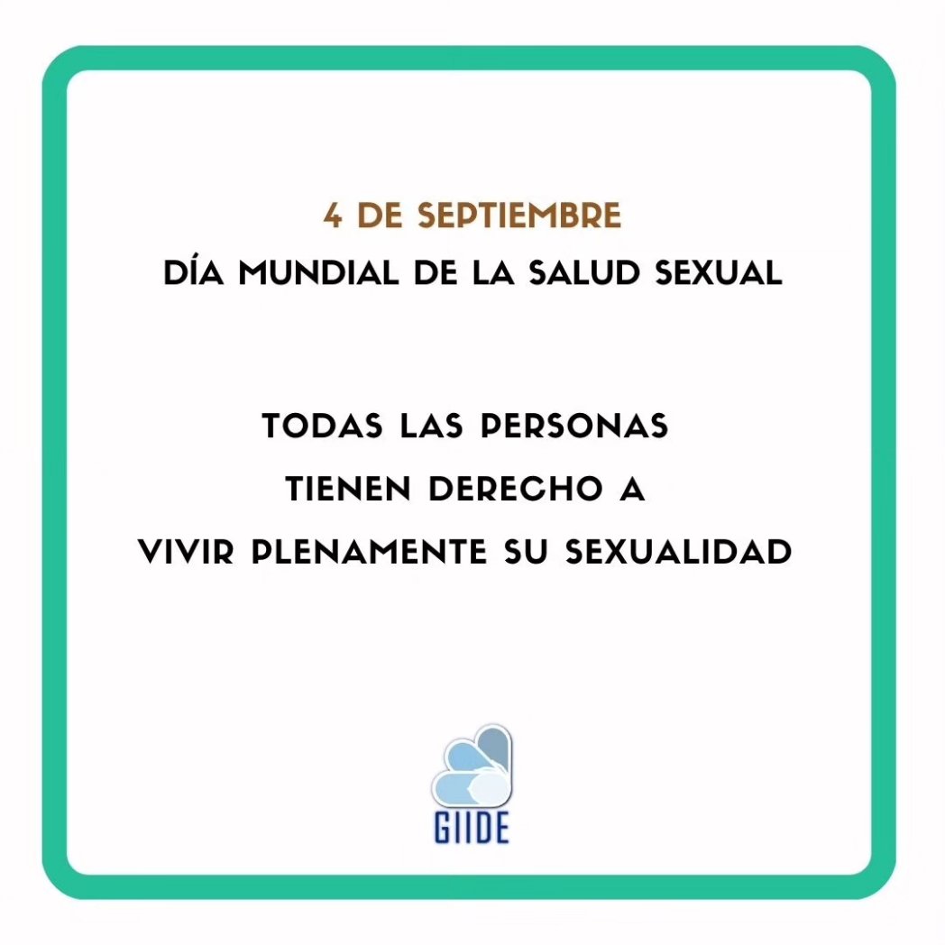 GIIDEcuador's tweet photo. #GIIDEinforma
04 de Septiembre, Día Mundial de la Salud Sexual.
Reconocemos el derecho a vivir una sexualidad plena. Recuerda q usar drogas puede desinhibirte y alterar tu capacidad de planificación, incrementando la probabilidad de tener conductas sexuales de riesgo. https://t.co/CbsDIktzKs