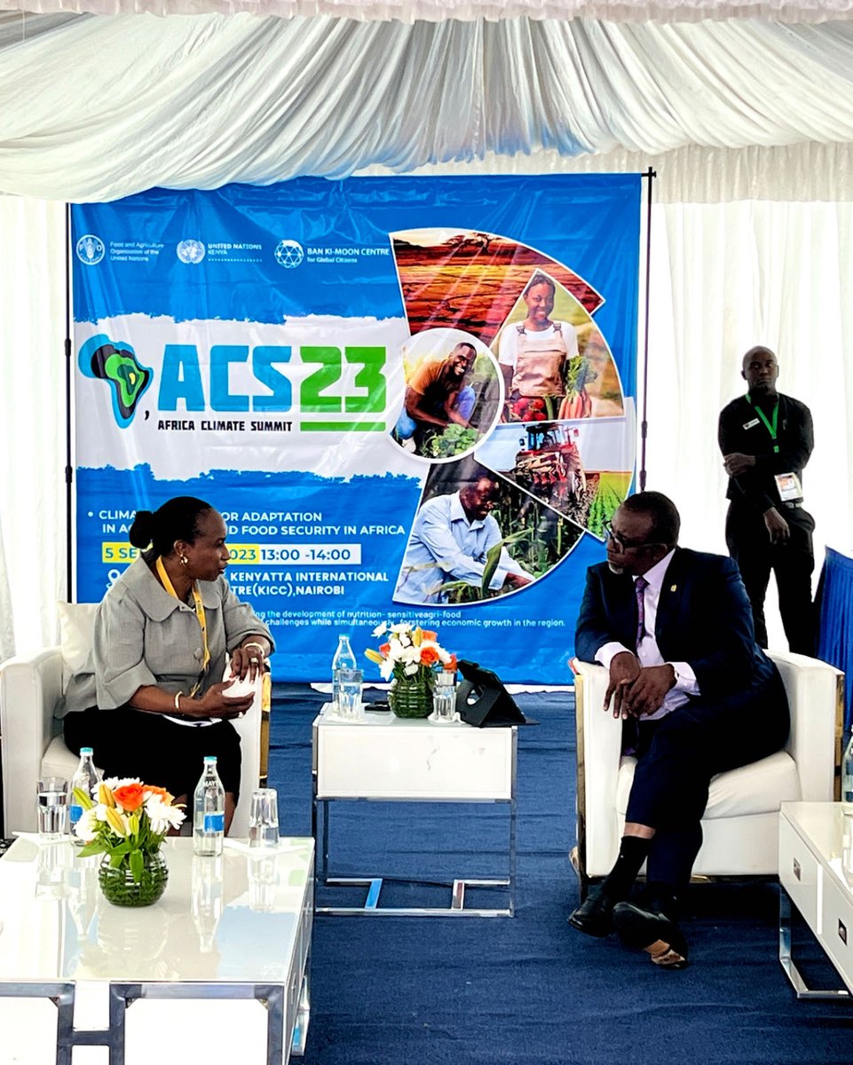 On the margins of the @AfClimateSummit in Nairobi, our MD Ms. Fatou Haidara discussed the @UNIDO and @FAO led Joint Programme on Sustainable Investment, Consumption and Production with Hon Mithika Linturi, CS, Min. of Agriculture Livestock Fisheries and Cooperatives @kilimoKE.