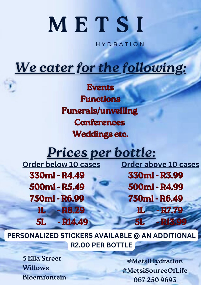 E__Cartel's tweet photo. 100% black owned purifying water company ♥ let's support our own and boost kasi economy. 

Personalized orders start with 10 cases+ 😍
#MetsiHydration 

Heatwave uncle waffles kairo #AskAMan Pearl woolies stage 6 nandipha https://t.co/jfh3wcaBXL