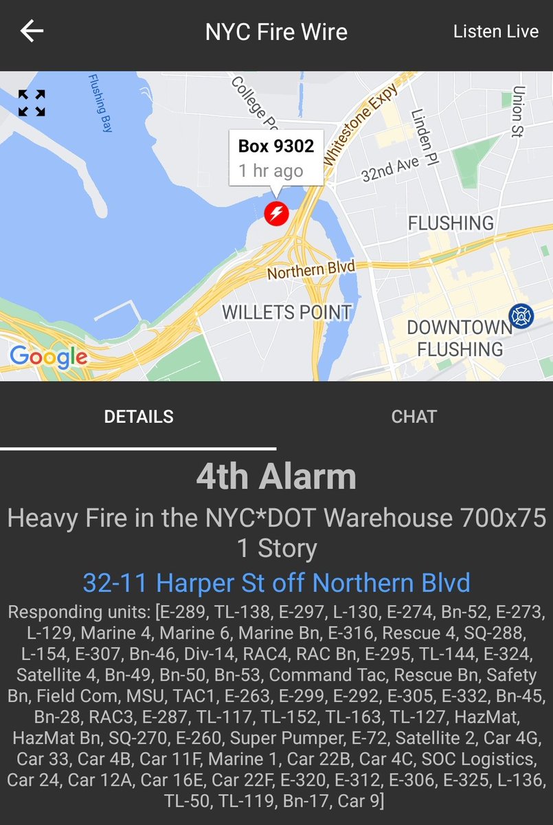 NYCFireWire's tweet image. Queens *4th Alarm* Box 9302. 32-11 Harper St off Northern Blvd. Heavy Fire in the NYC*DOT Warehouse 700x75 1 Story #fdny #nycfire #nycfirewire