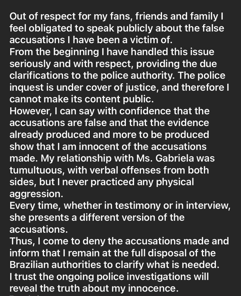 Sportsbuzinfo's tweet photo. 🚨 Antony has released an official statement on his Instagram regarding the domestic abuse allegations:

#Antony #BrazilReception #MUFC https://t.co/UPcUlsTXgb