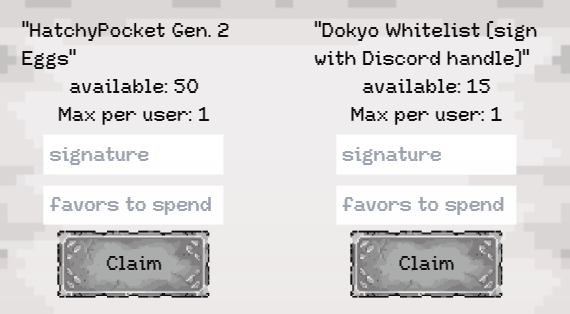 MolekMarket's tweet photo. First batch of Rewards for Favors

100 @Hatchyverse eggs, 2x for each FAVOR
15 whitelist spots for @dokyoworld . You MUST sign with your Discord handle.

Burn and be rewarded. Only at https://t.co/oerBN0OxcM https://t.co/Qm9n9rfugs