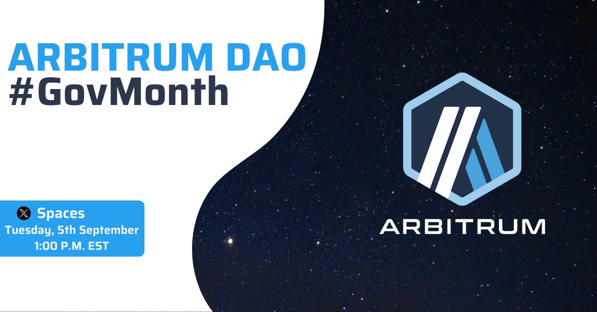 The ArbitrumDAO is ready to get started with Governance Month! Join us to hear more about what is happening this September 💙 #GovMonth 📍x.com/arbitrum/statu…