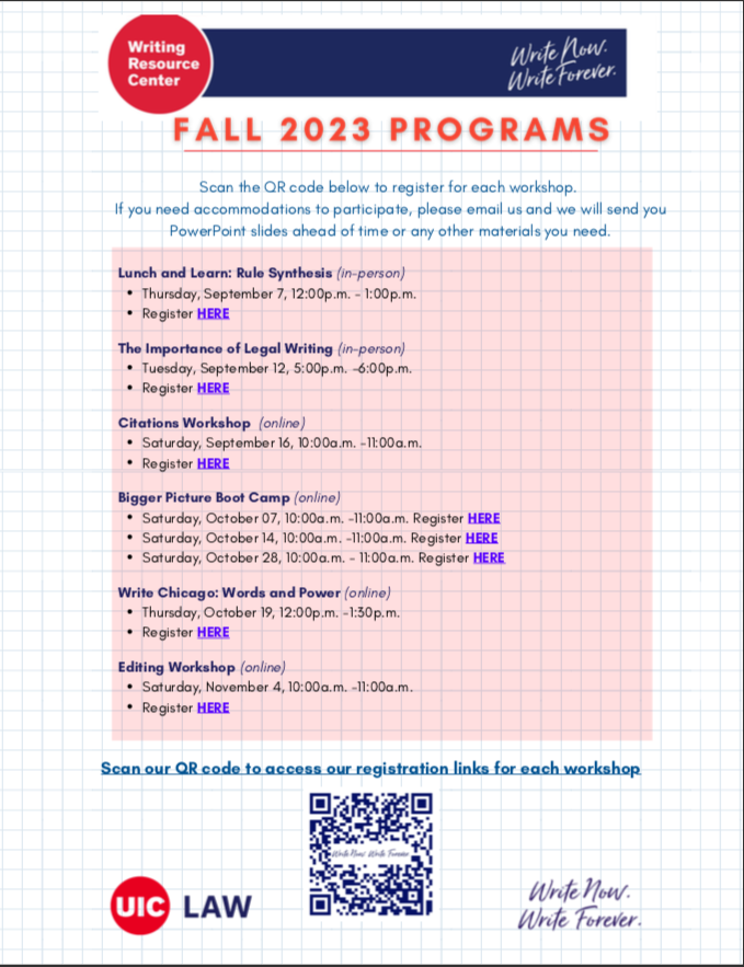 UICLaw_WriteCtr's tweet photo. Join us this semester at our #fallwriting programs! We are excited to bring you the best resources we can! #uiclaw #uiclawwrc #uiclawproud https://t.co/WRmhDlhg7A