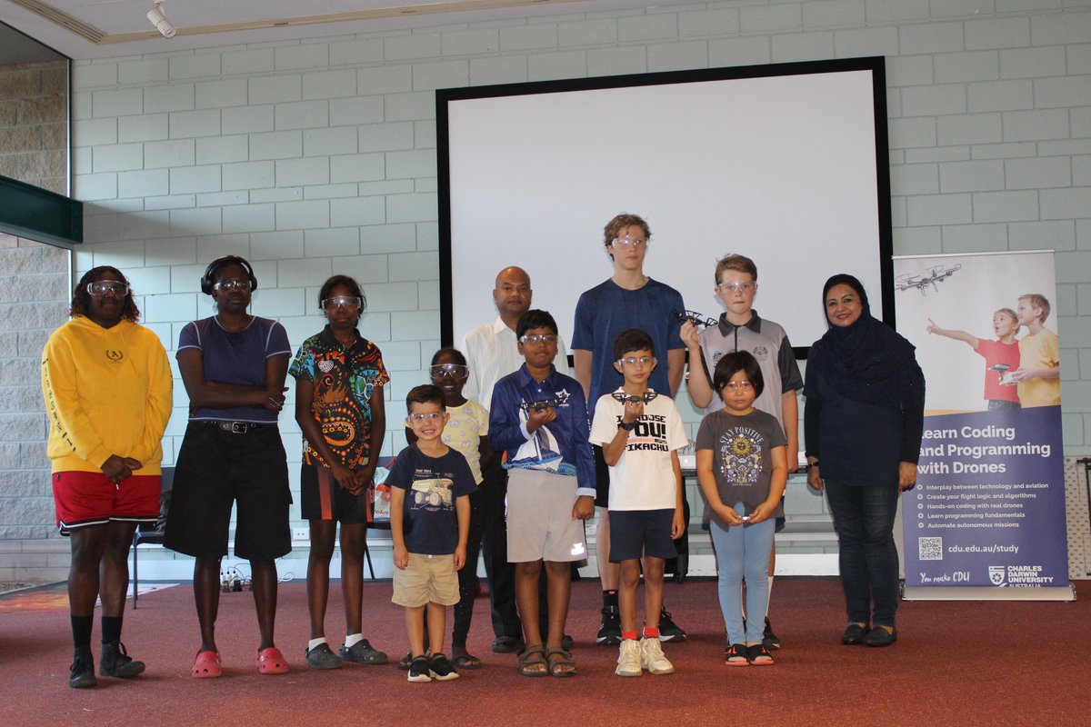CDU_FAS's tweet photo. Lecturer Dr Farha Sattar ran #drone coding workshops for @Aus_ScienceWeek at the @CDUni open days🚀Kids got to test their programming on real-world scenarios, practising critical #STEM &amp; life skills like critical thinking &amp; problem-solving! @inspiringNT @inspiringaus #CDUresearch https://t.co/yCFTcXD0En
