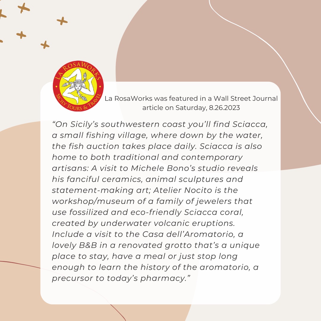 I was flattered to be consulted for this article in the <a href="/WSJ/">The Wall Street Journal</a>  I often like to talk about what's new and happening in Sicily. It is an exciting place with a deep and rich history.
wsj.com/lifestyle/trav…