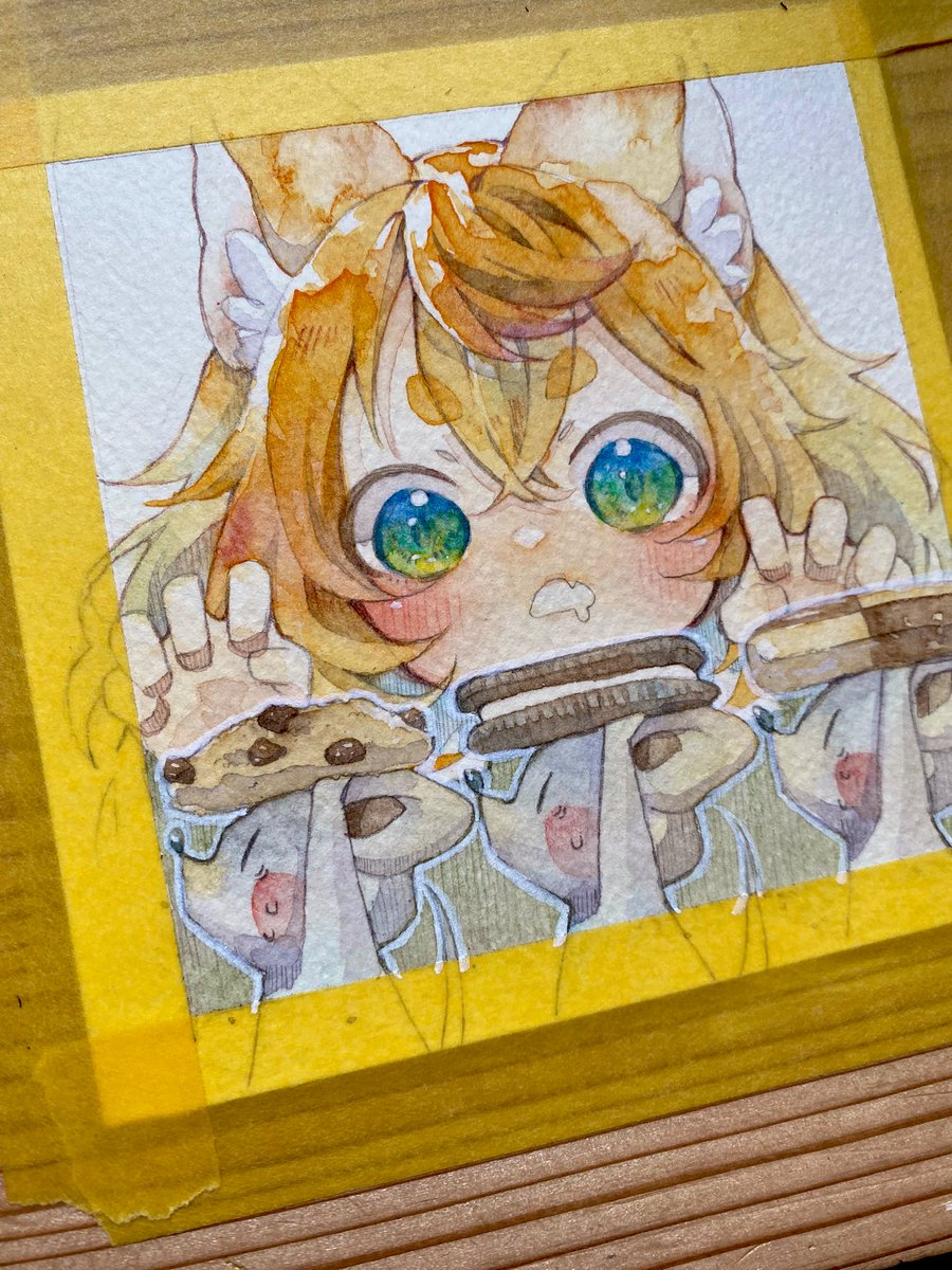 「とりあえず額装作品1つはできそう…!wip #日常水彩祭_屋台準備中」|あずましろのイラスト