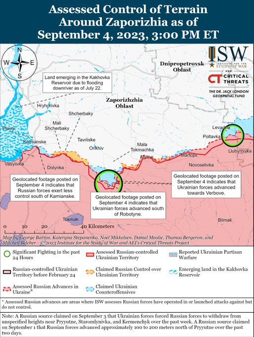 TheStudyofWar's tweet photo. NEW: #Ukrainian light infantry has advanced beyond anti-tank ditches and dragon’s teeth anti-tank obstacles that comprise the current RU defensive layer ahead of the UKR advance in western #Zaporizhia, and UKR forces likely intend to hold those positions.🧵https://t.co/WYHWCm1pQh https://t.co/bVNXEmnbme