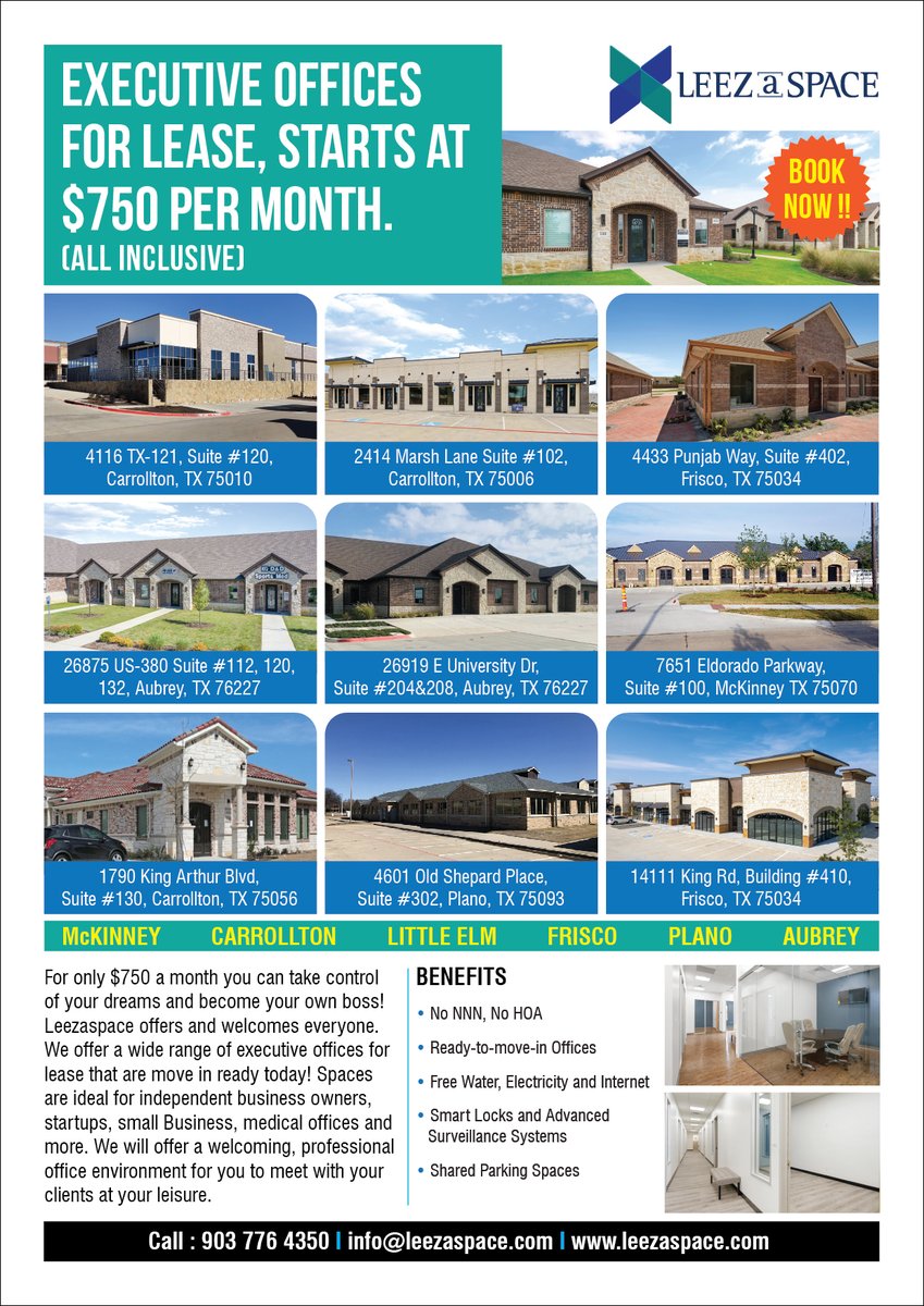 "Business isn't just about profit; it's also helping customers grow. In 2017, we launched Leezaspace, co-working for small businesses. Our goal: spaces from $750/month with all-inclusive services. Despite rising costs, we stand by our values. Now in 12 North Dallas cities.
