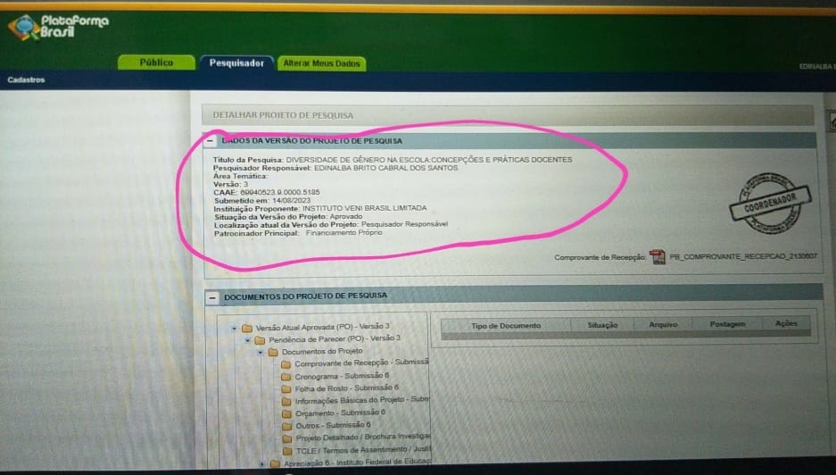 Edinalba1's tweet photo. Aprovada no Projeto de Pesquisa, na Plataforma Brasil e ao Comitê de Ética em Pesquisa do IFPB. Mestrado em Ciências da Educação. Agradeço a Deus, por ter me dado coragem pra enfrentar essa batalha. Agradeço imensamente a minha família e a Alirenaldo e a Vinícius, por me apoiar. https://t.co/Roy6EsZ3Gb