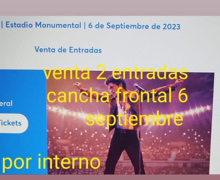 La_eNe_A_De_I_A's tweet image. Me ayudan con un RT porfiiiiis...
En venta 2 entradas para Bruno Mars, cancha Frontal... 
Consultas por interno.