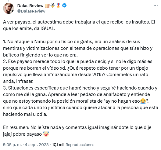 EishiVIP's tweet photo. No es relevante pero Dalas lleva todo el día hablando de ello en twitter.

¿Sabes por qué? Porque le importa. Los narcisistas no soportan las criticas. Aunque intente dar la imágen de que le da igual, no le da igual, le afecta y le quema por dentro. https://t.co/yj8nais15P
