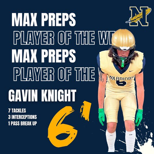 For week 1 of the high school season Junior Safety Gavin Knight won MaxPreps Player of the week! @gavknight6