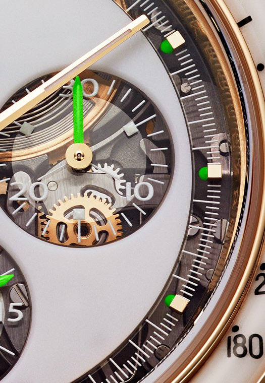 ’s Talking Watches this week, and the most outstanding model is Adam's yellow-gold 
<a href="/Rolex/">ROLEX</a>
 Daytona customized by 
<a href="/Artisans_Geneve/">Artisans de Genève</a>
 with a luminous white dial and bezel insert, skeletonized sub dials and green sub-dial hands #Rolex #WATCH
