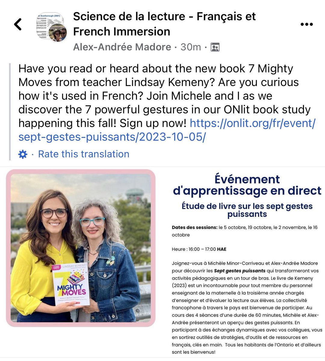 Copying post:  7 Mighty Moves from teacher Lindsay Kemeny✨ Are you curious how it's used in French? Join Michele and Alex as they discover the 7 powerful gestures in our ONlit book study happening this fall! Sign up now! onlit.org/fr/event/sept-…
