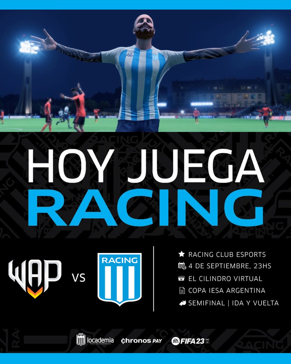 e_RacingClub's tweet photo. ¡HAY COPA ARGENTINA, HAY SEMIS! ⚔️🔥

Esta noche la primera disuputa las semifinales de la copa Argentina @IESAFIFAar 💪

¡CON TODO, ACADEMIA! 💙🤍

#VamosRacing https://t.co/y5Ivklg6Bh