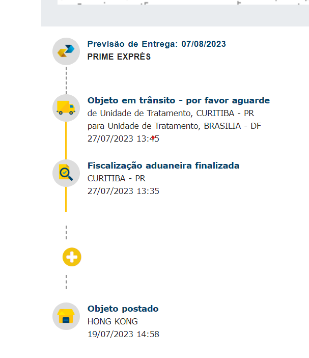 Produto comprado no ALIExpress, ja passou pela aduana e o rastreamento diz que esta desde 27/07 em transito de Curitiba para o DF e ate agora nada... eh normal isso? tem algo que eu possa fazer?

<a href="/correiosBR/">Correios</a>