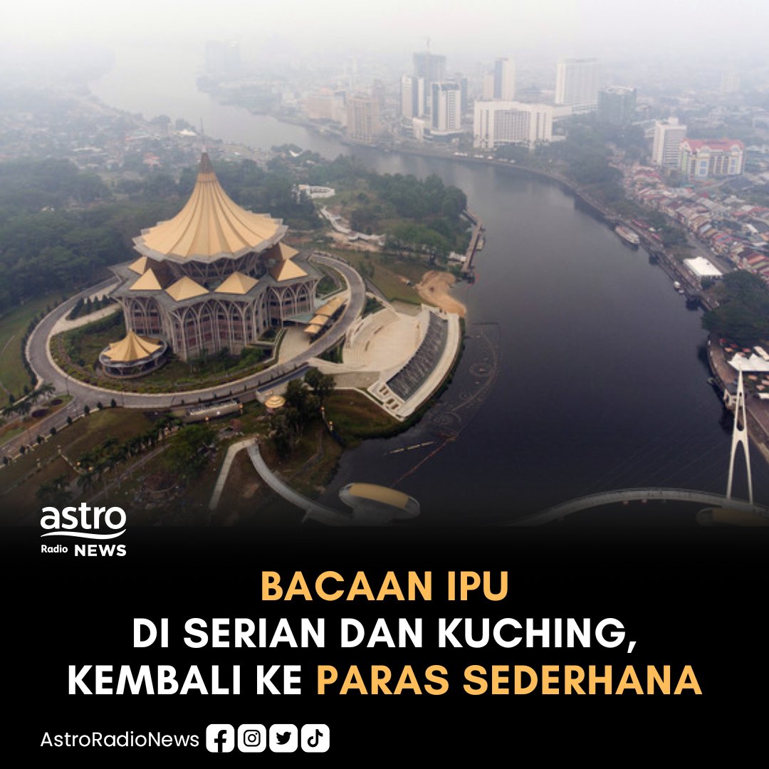 AstroAudioNews's tweet photo. Dua kawasan di Sarawak catat bacaan Indeks Pencemaran Udara ke paras sederhana. 

#ShahAlam, Selangor pula kekal catat bacaan udara paras tidak sihat dan yang terbaru #JohanSetia.  
 
Manakala, hanya 4 kawasan catat bacaan #IPU pada tahap baik pada 8 pagi tadi.

#Jerebu https://t.co/viWkzS0L9f