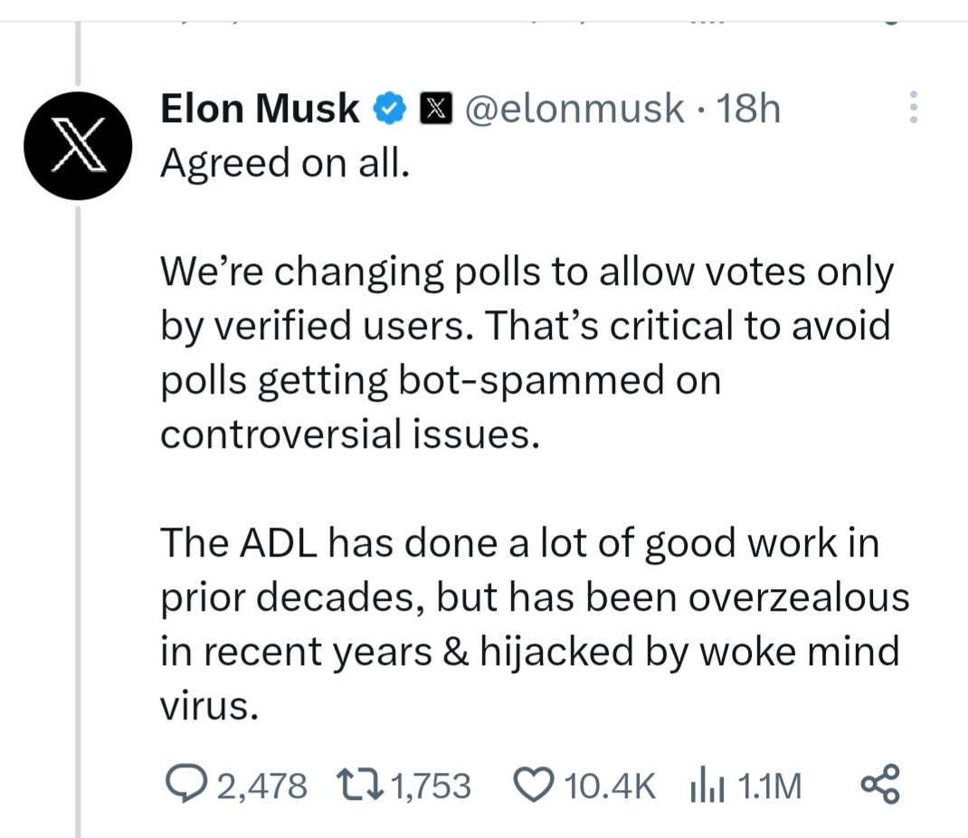 This is why I'm not posting here other than to encourage others to leave for Threads. Elon's gone too far.