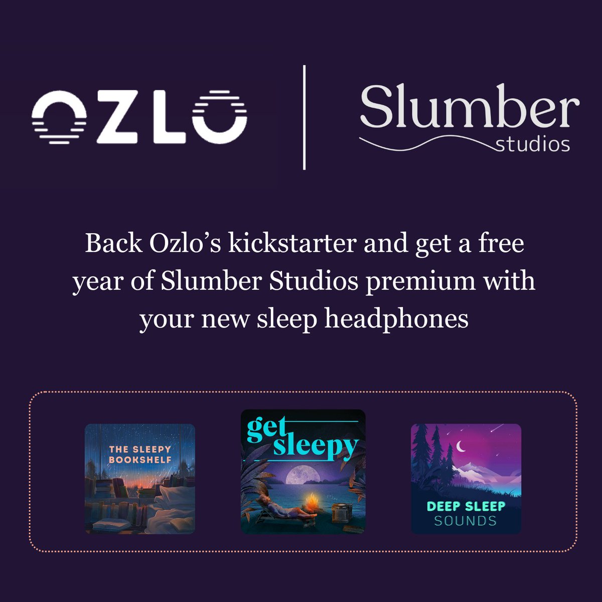getsleepypod's tweet image. We're excited to partner with Ozlo Sleep on their innovative new sleep headphones. Back their kickstarter and we're offering a free year of Slumber Studios premium.

Learn why Ozlo may be the best to fall asleep to Get Sleepy:  ozlo-sleepbuds-the-next-gen.kckb.st/574307f7