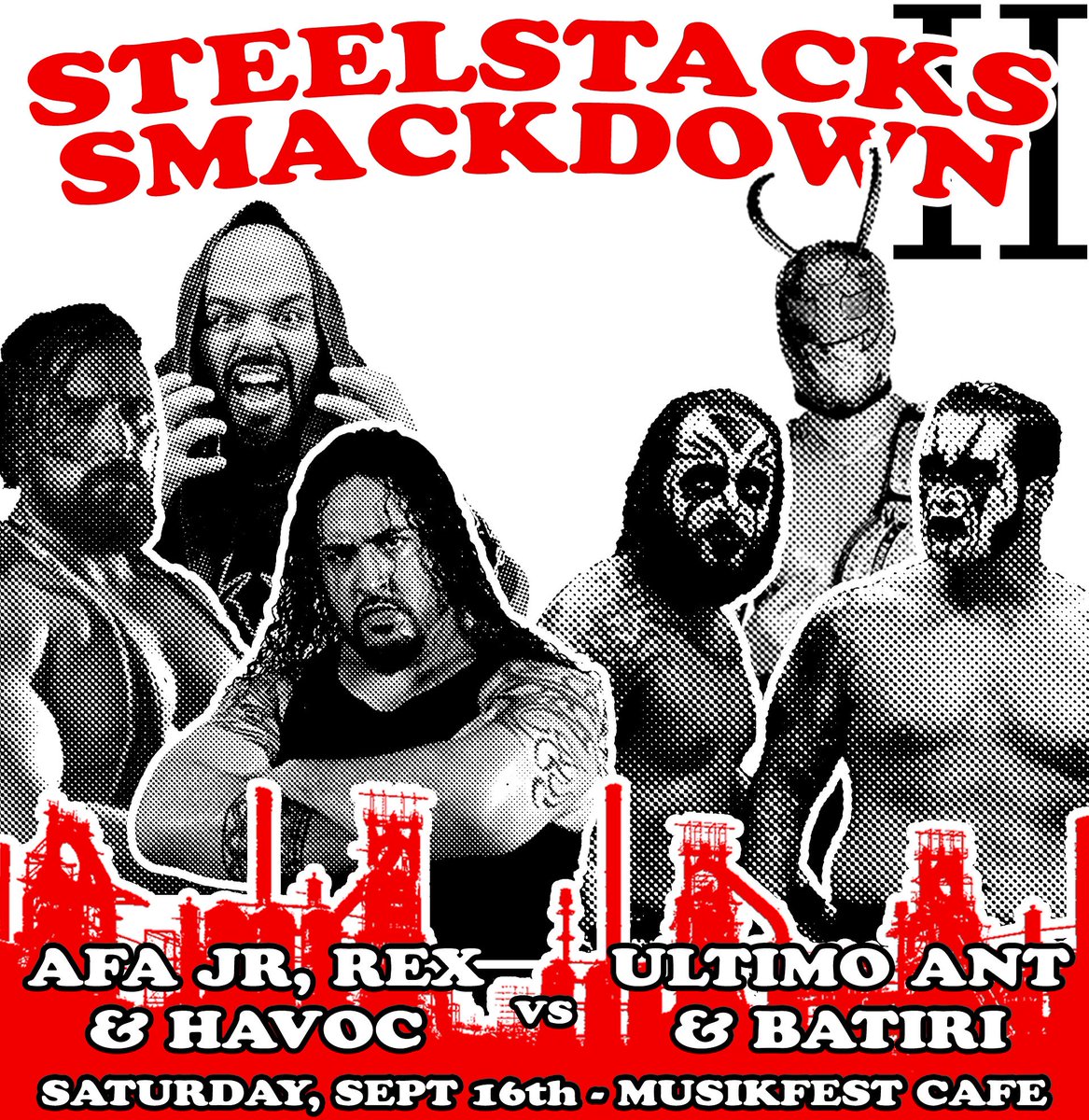 “The pectoral Poseidon, the Samoan storm, & the bearded menace walk into steelstacks” sounds like the setup for a punchline, but a trios match against experienced tag team wrestlers like @TheBatiri & @ultimo_ant is no joke! Get your tickets today at STEELSTACKS.ORG