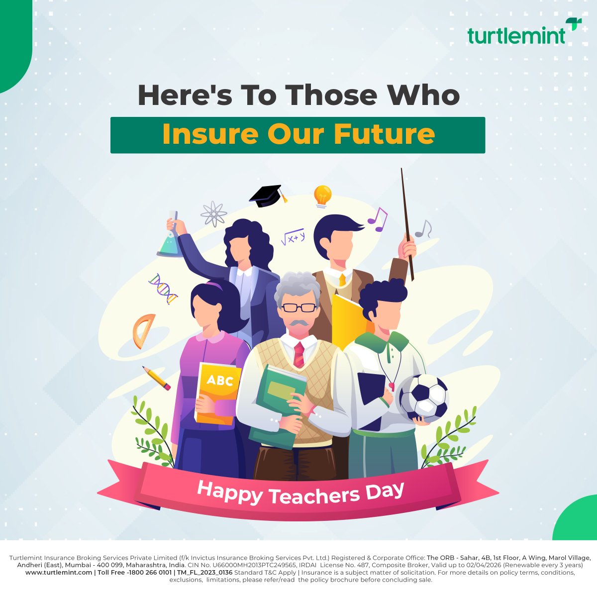 helloturtlemint's tweet image. Happy Teacher's Day to all those who help to shape and #protect our futures with their wisdom and #knowledge! 📚🌟 Your dedication makes all the difference. 
👩‍🏫 
#FutureKaInsurance

#turtlemint #happyteachersday #Educator #teachers #learn #grow #school #Advisors #TeachersDay