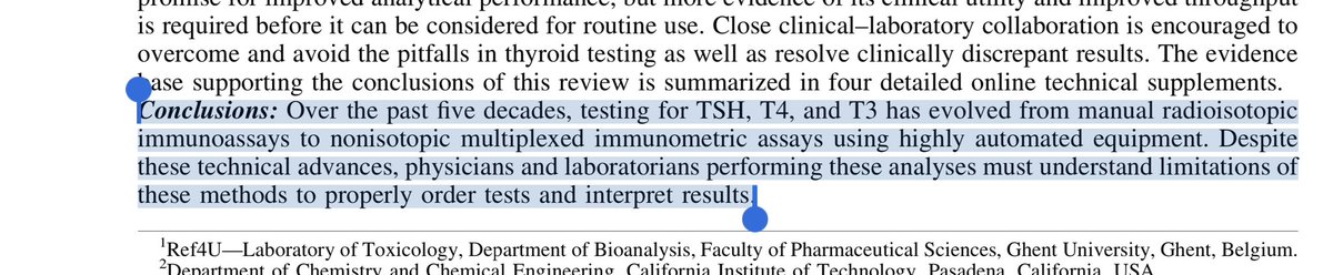 Thyroid Stimulating Hormone and Thyroid Hormones (Triiodothyronine and Thyroxine): An American Thyroid Association-Commissioned Review of Current Clinical and Laboratory Status

liebertpub.com/doi/pdf/10.108… @thyroidjournal