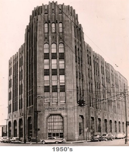 DetroitStreetVu's tweet photo. #Detroit, State St & Cass, 1962-2021. The Rosa Parks Transit Center sits on the spot where this photo was taken, as well as West Park to the right. The AT&T Building is seen directly behind the bus, while the 1929 art deco Detroit Times Building stood across the park at right. The city had three major newspapers until one day in November 1960, when workers showed up to locked doors. The paper had been taken over by rival Detroit News, who lacked the decency to allow for Times workers to say their goodbyes. The triangular Times building was then used for printing by the News until 1975. It was razed in 1978 for parking, a shameless architectural demolition. The structure is hard to see in the 1949 aerial, but the last photo shows what was lost.