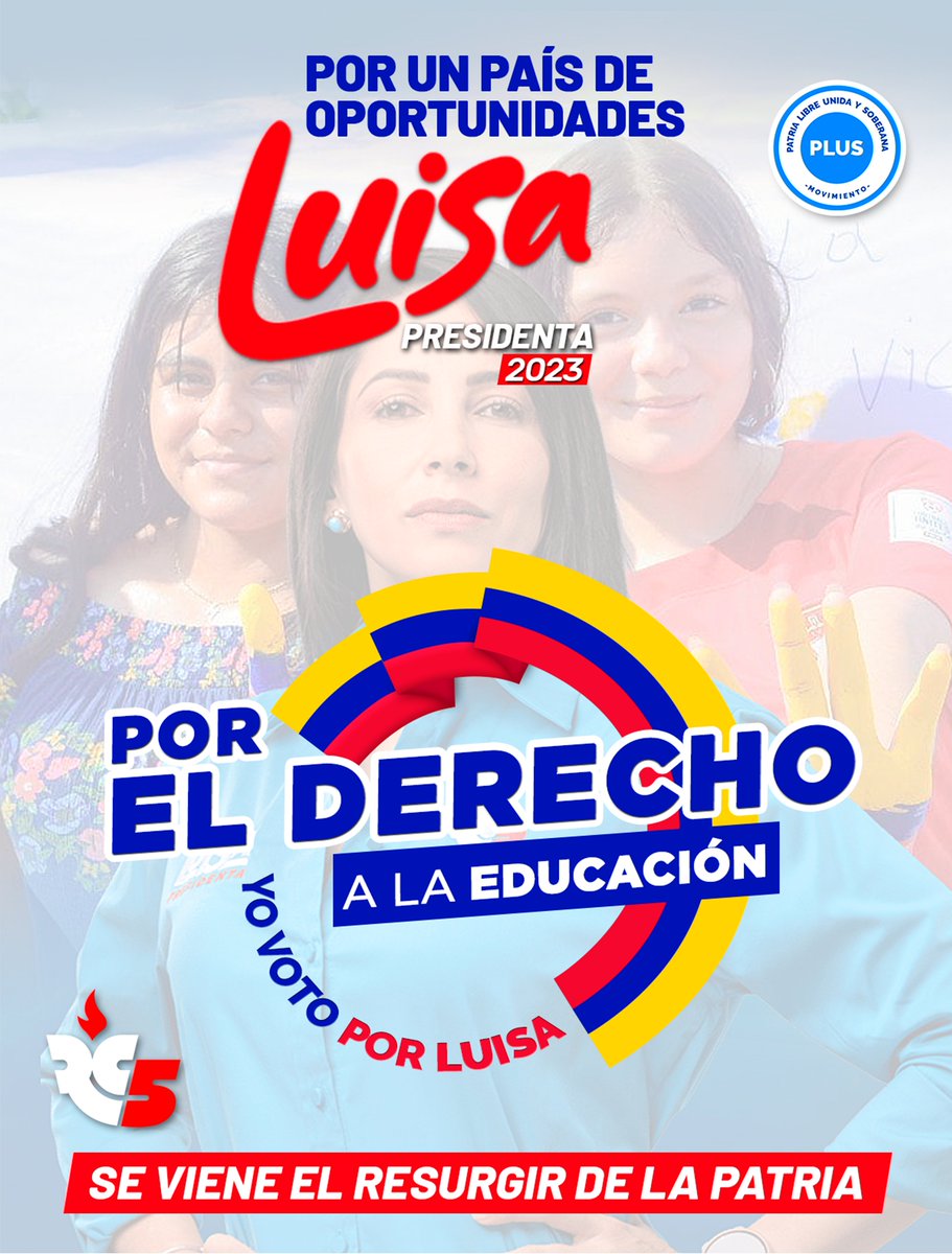 5️⃣ POR EL DERECHO A LA EDUCACIÓN, #LUISAPRESIDENTA2023 I 🇪🇨
La #Educación es un pilar fundamental para el #ResurgirDeLaPatria.  Les prometemos que la educación volverá a ser accesible para todos....
Este 15 de octubre ✅#VotaLista5🖐️
#LuisaPresidenta
▶️ bit.ly/3Moz1g9