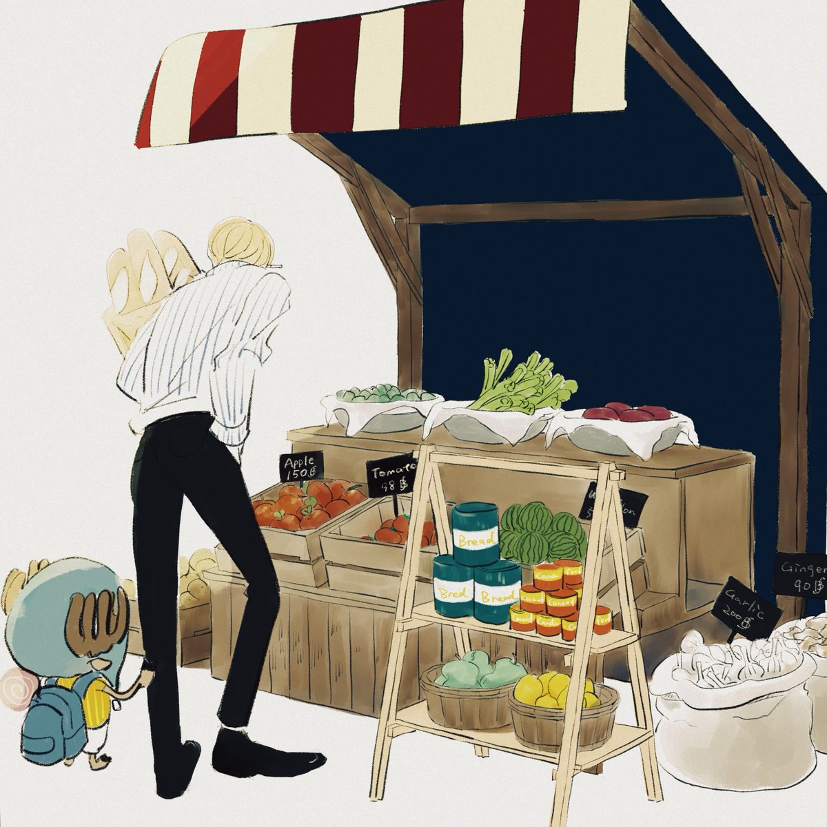 小さなマーケットに買い出しに行く🕒と🦌