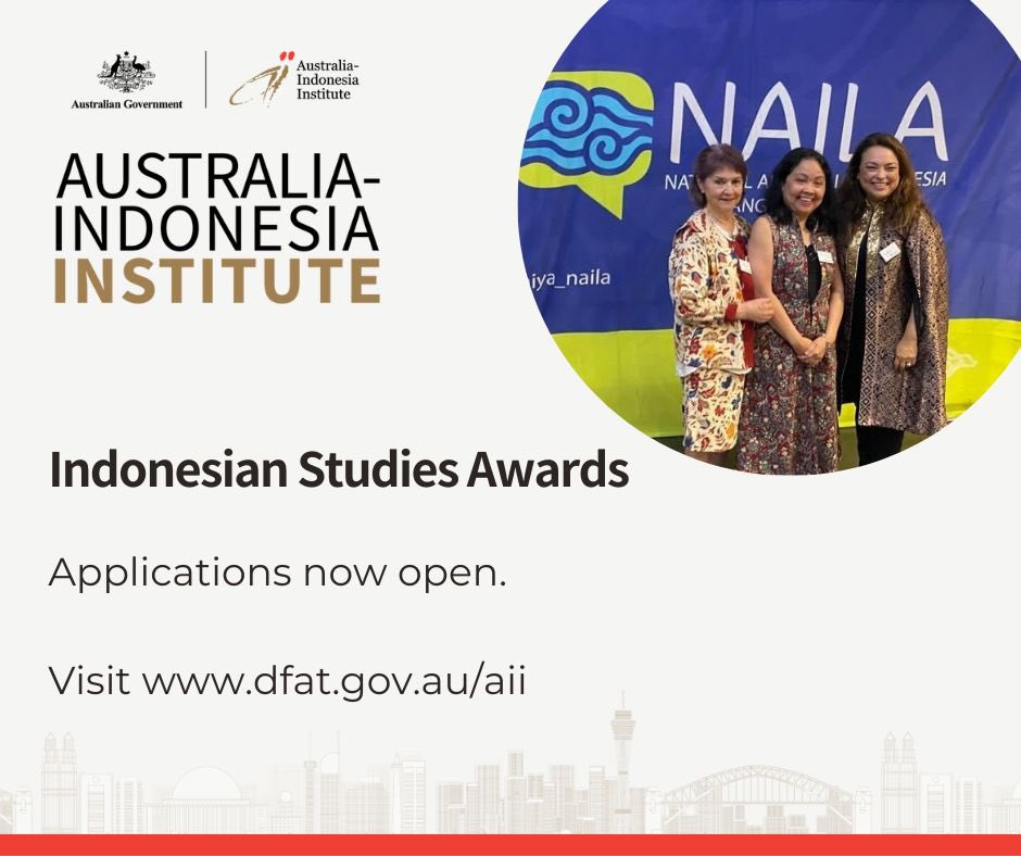 Nominations are now open for the 2023 Australia-Indonesia Institute's Indonesian Studies Awards! Say thanks to those amazing teachers & researchers in 🇦🇺 who have helped enhance people & cultural ties between 🇦🇺& 🇮🇩 by nominating them for the Awards. 👉dfat.gov.au/people-to-peop…