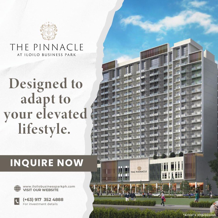 IBPofficial's tweet photo. With its modern amenities and secure environment, Megaworld The Pinnacle is an ideal place designed to adapt to your elevated lifestyle. Call us at +63 917 352 4888 for more details. 

 #IloiloBusinessPark #NothingButTheBestForIloilo #MegaworldTownship #ThePinnacle https://t.co/rciLN11sQX