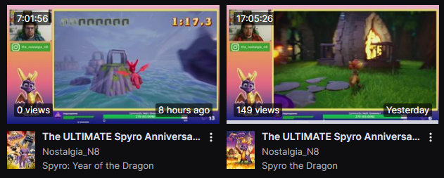 N8Nostalgia's tweet photo. 24 hours of streams split between 2 days. Whole reignited trilogy completely finished. 337% thank you all for coming by. Thank you for 25 years @SpyroTheDragon https://t.co/fmgnngneRX