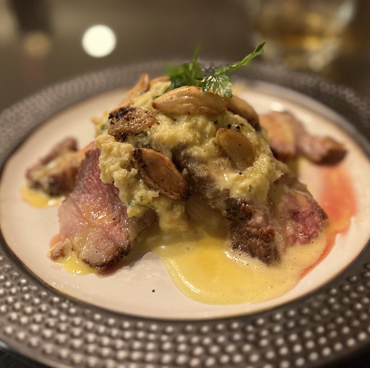 Always wanted to do steak oscar. Used cowboy ribeye in cast iron on open flame outside. Hollandaise from scratch. Lump crab, butter, tarragon and garlic in the Oscar. Sautéed garlic with parsley for garnish. Took two hours including prep, but worth it.

#cooking #castiron #steak