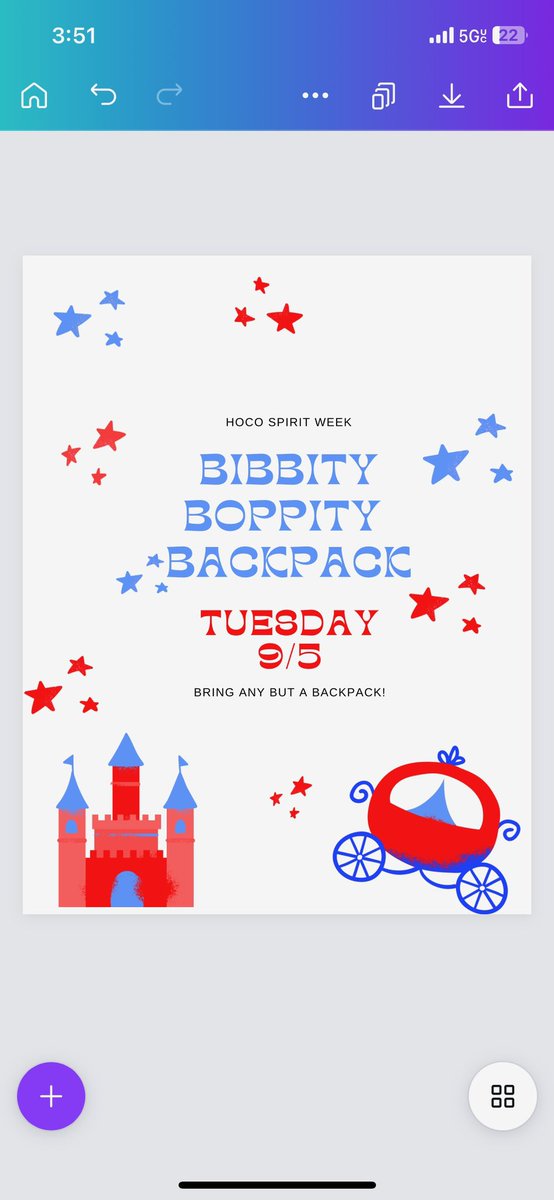 Remember tomorrow is Bippity Boppiry Backpack day. Anything (almost) but a backpack day. No shopping carts.