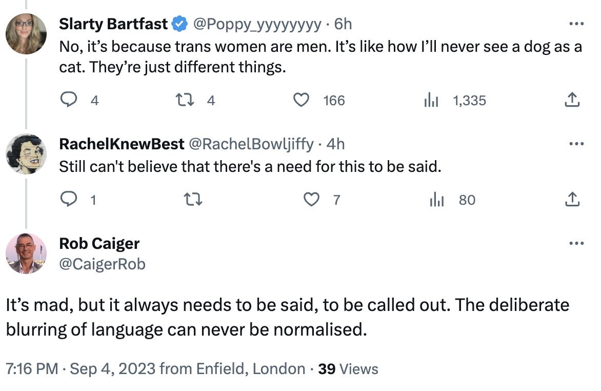 Forever revealing to watch anti-trans trolls patting each other on the back for claiming that human men and women are not even the same species