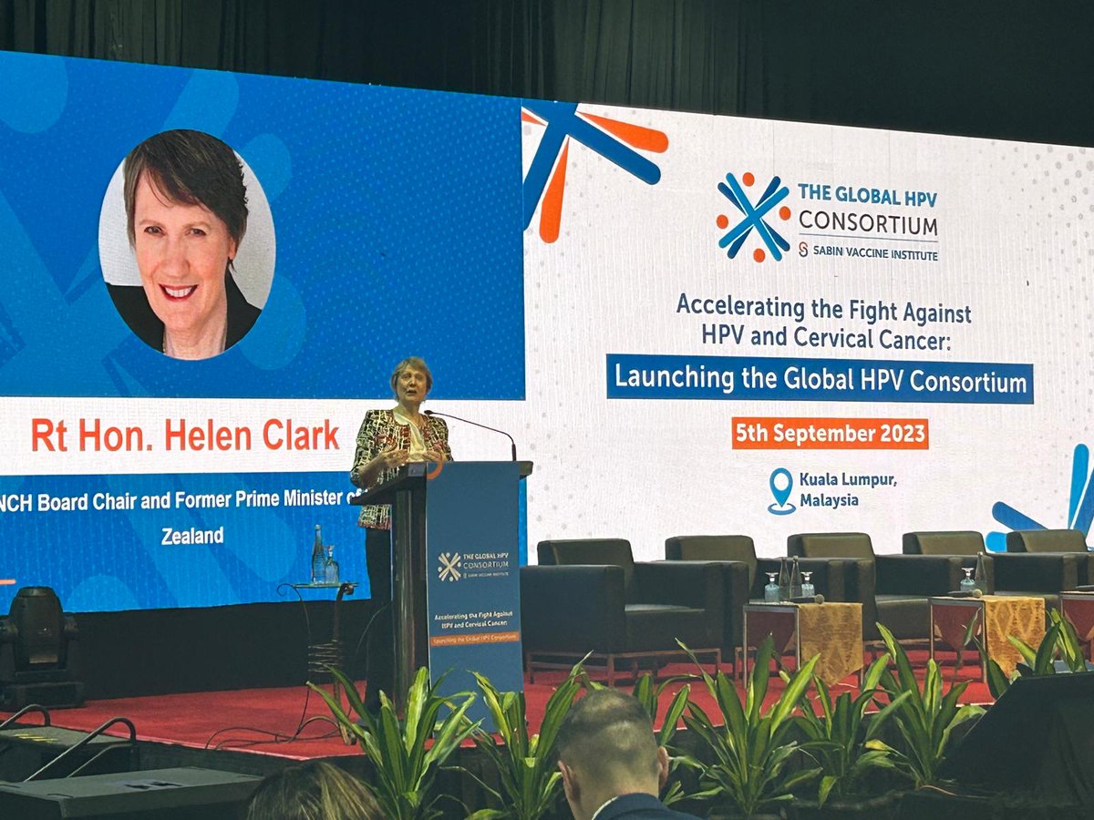 sabinvaccine's tweet photo. "Strategies are great. Action has to follow. That's why we've got this Consortium."
-Rt Hon. Helen Clark, Board Chair, @PMNCH and former Prime Minister of New Zealand, kicks off #GlobalHPVConsortium launch in Kuala Lumpur today. Leading more action to end HPV/cervical cancer! https://t.co/yAfBQVz14L