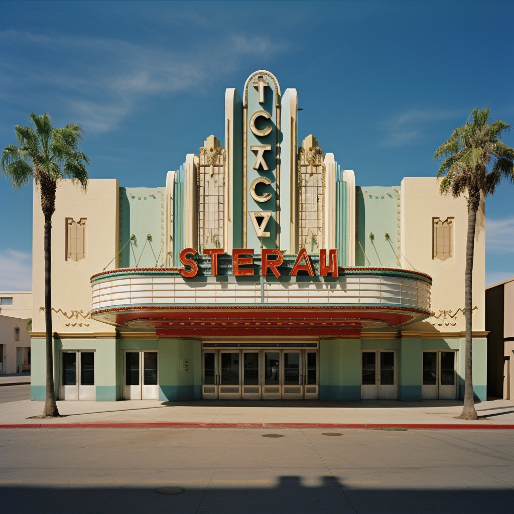 ryrytevans's tweet photo. A night at the movies. 

3/365 #midjourney #AIArtwork https://t.co/5ftEEtiD6q