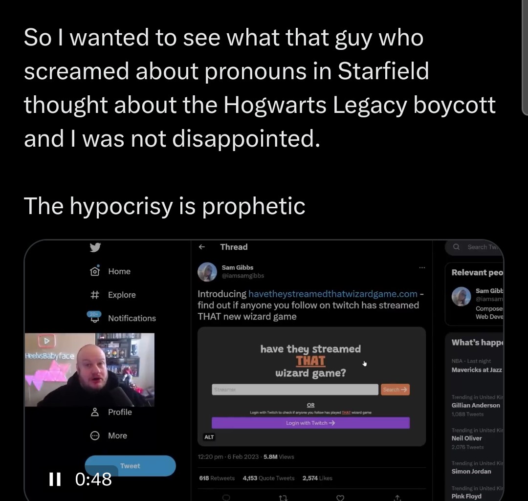 theserfstv's tweet photo. Turns out Hogwarts Legacy had nearly the same levels of pronoun and gender control that Starfield does but that didn't stop the men babies because they thought playing it owned trans people https://t.co/z7UQ6wq2Dz