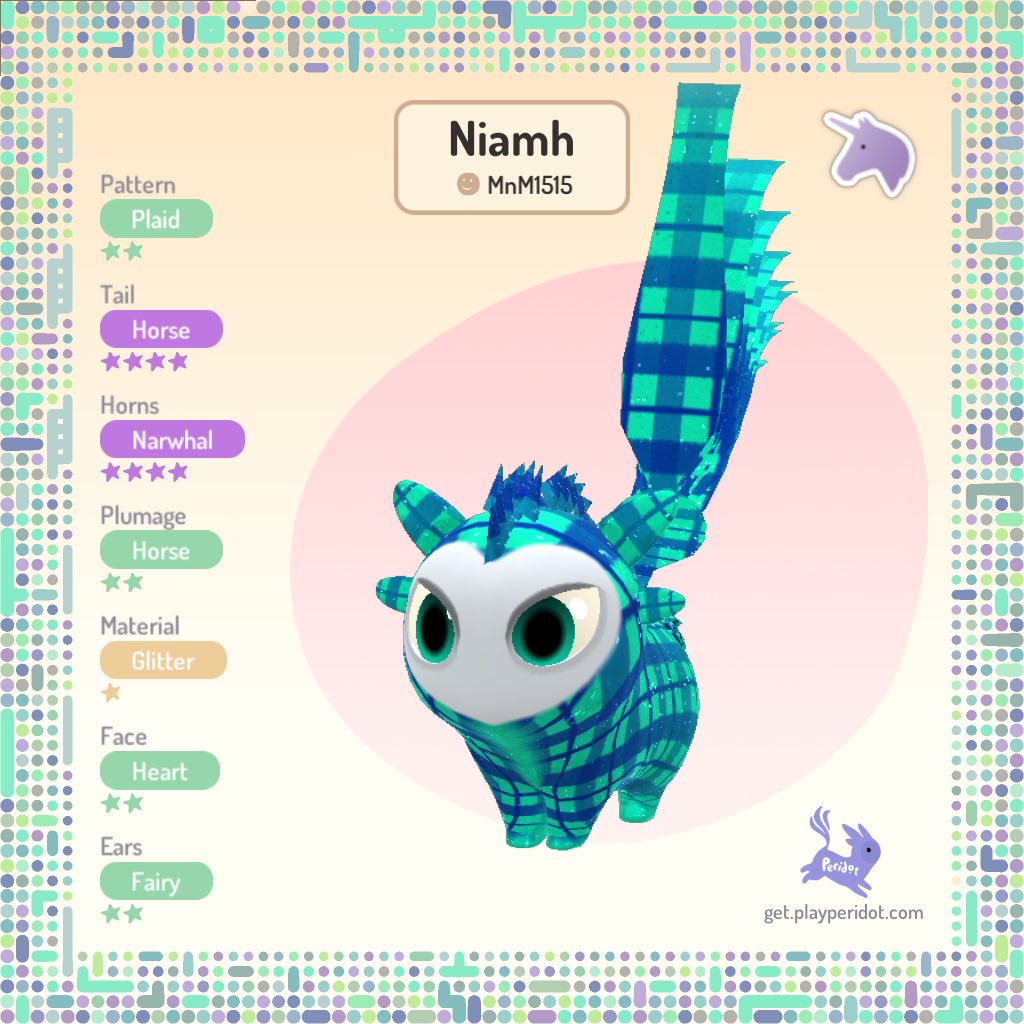 Mgrain15's tweet photo. My plaid unicorn, Niamh! I’m really loving plaid material and can’t wait to explore it further! @playperidot #playperidot https://t.co/4STbub8L9C