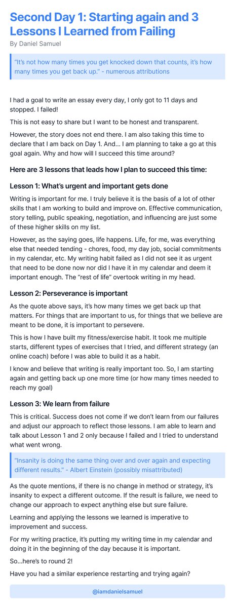 Second Day 1: Starting again and 3 Lessons I Learned from Failing