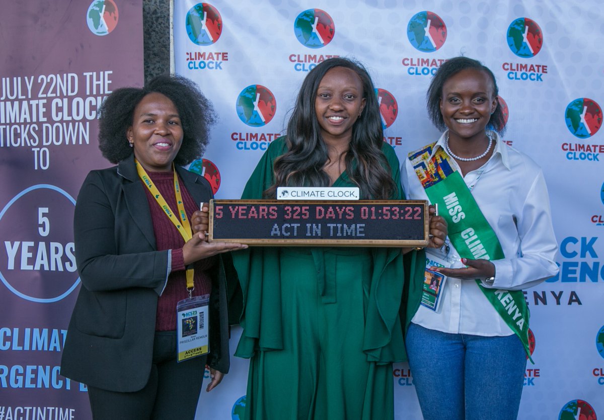 AfricaClock's tweet photo. we received @charlruto to the @theclimateclock and @Africaclock booth who is sending a message to all political leaders including her father @WilliamsRuto the President of the Republic of Kenya to #ActinTime. #AfricaClimateSummit23  #ACS2023 https://t.co/rFu1N7KHax