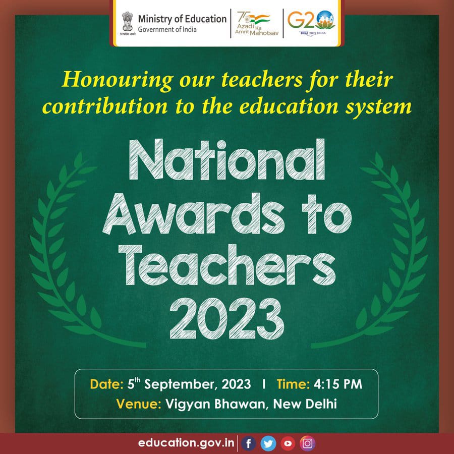 Hon’ble President of India Smt. Droupadi Murmu will confer National Awards to Teachers 2023 to 75 selected awardees.

Don't forget to tune in
LIVE telecast at DD National &amp; DD Bharati
5th Sept  at 4.15 PM