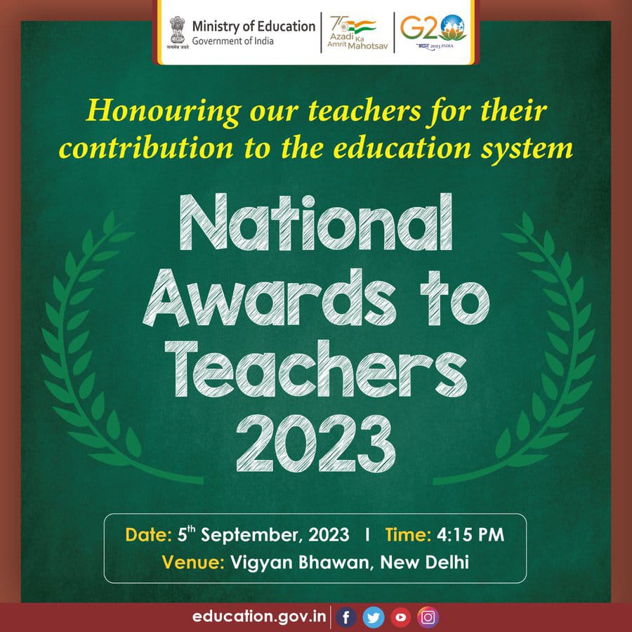 Hon’ble President of India Smt. Droupadi Murmu will confer National Awards to Teachers 2023 to 75 selected awardees. Don't forget to tune in LIVE telecast at DD National & DD Bharati 5th Sept at 4.15 PM