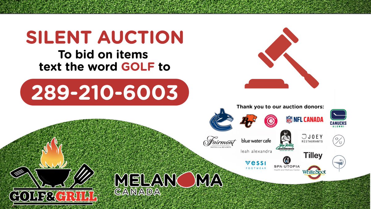 Jess &amp; I are excited to be hosting the @melanomacanada Golf &amp; Grill Tourney in a few days and our Online Auction is NOW OPEN! Simply text GOLF to the number above to receive the auction link directly to your phone. If you can’t make it to golf, this is a great way to support.