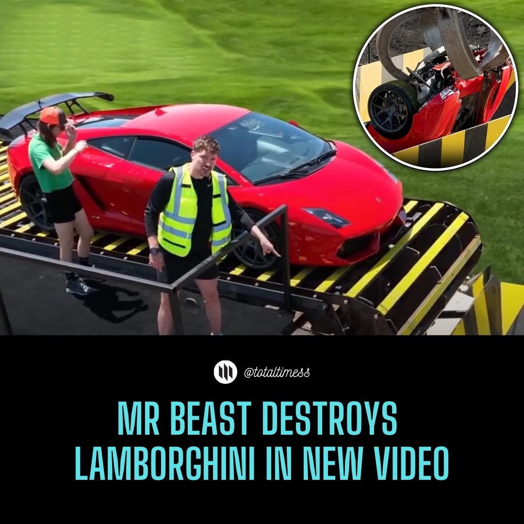 totaltimess's tweet photo. Mr Beast recently shared a video in which he demonstrated the destruction of a decommissioned Lamborghini using a shredder.

Despite certain viewers expressing their worries, he reassured them that the car had already been designated for disposal or scrap prior to its shredding. https://t.co/IerEbFwIao