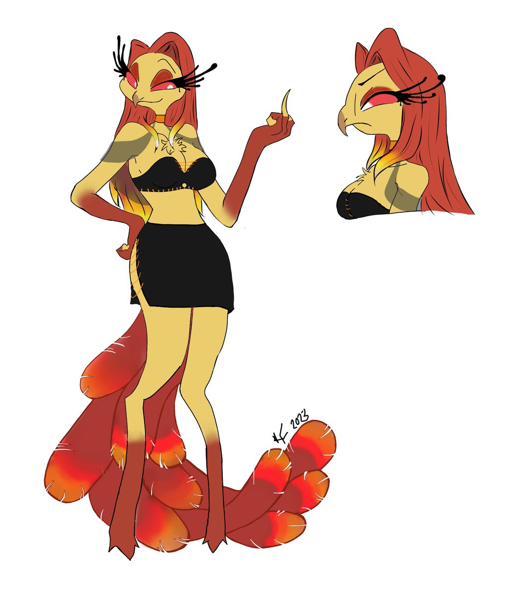 BeccaFlaa's tweet photo. So I did a little thing... I made my own Goetia OC from the #HelluvaBoss universe. She is based off of a Phoenix. First try at this #HelluvaBossOC thing. https://t.co/3pNy6895Lt