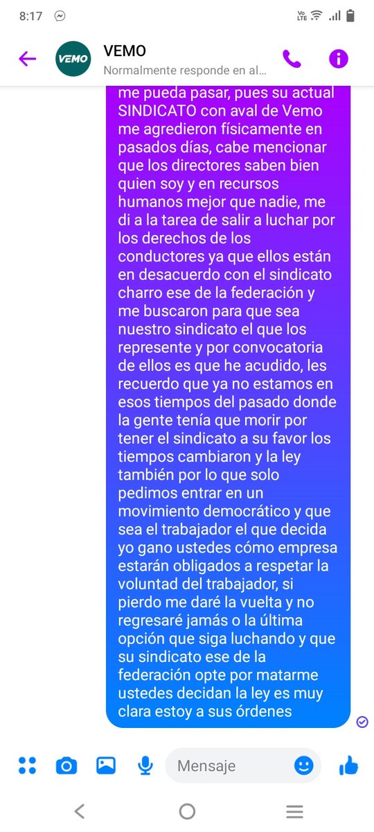 Mi respuesta a la empresa VEMO que es la de carros eléctricos que brinda el servicio de <a href="/Uber_MEX/">Uber Mexico</a> en contexto el abuso a sus trabajadores es tal que ya están hartos y quieren cambiar de sindicato pero estos agreden físicamente en lugar de ganar en más urnas como marca la ley